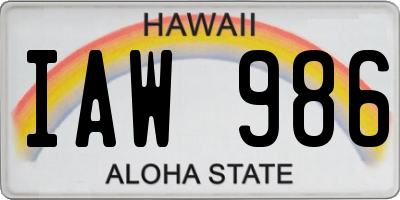 HI license plate IAW986