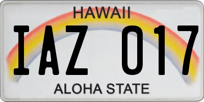 HI license plate IAZ017