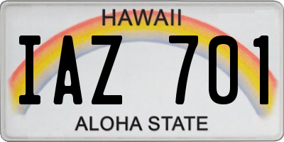 HI license plate IAZ701