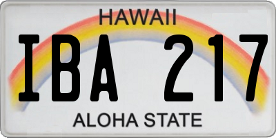 HI license plate IBA217