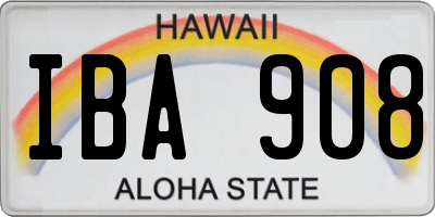 HI license plate IBA908