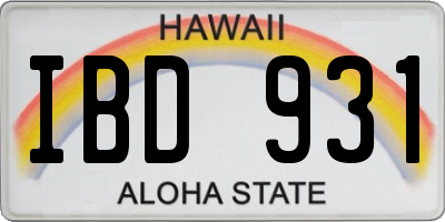 HI license plate IBD931