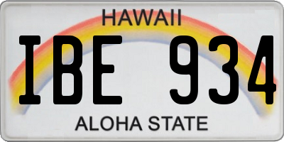 HI license plate IBE934