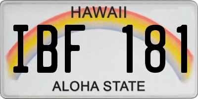 HI license plate IBF181