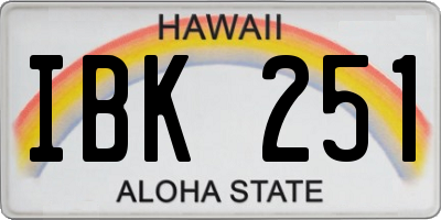 HI license plate IBK251