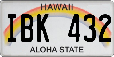 HI license plate IBK432