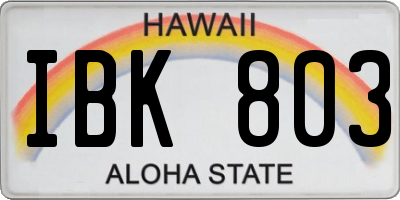 HI license plate IBK803