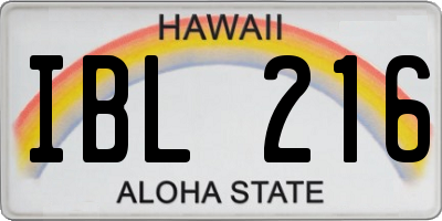 HI license plate IBL216