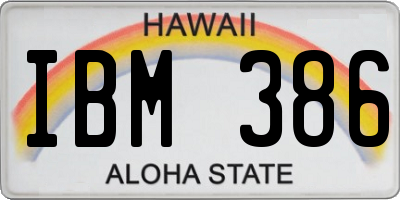 HI license plate IBM386