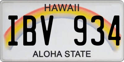 HI license plate IBV934