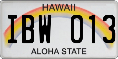 HI license plate IBW013