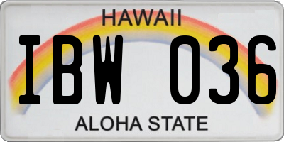 HI license plate IBW036