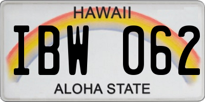 HI license plate IBW062