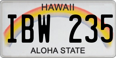 HI license plate IBW235