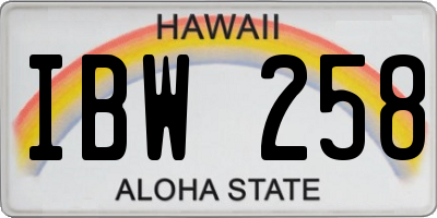 HI license plate IBW258