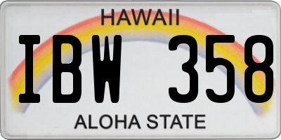 HI license plate IBW358