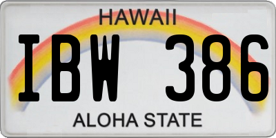 HI license plate IBW386
