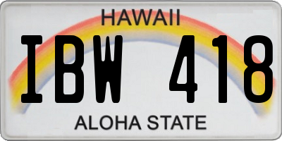 HI license plate IBW418