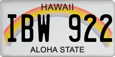 HI license plate IBW922