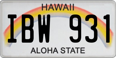HI license plate IBW931
