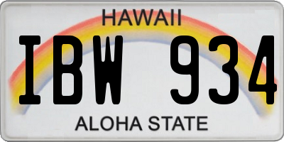 HI license plate IBW934