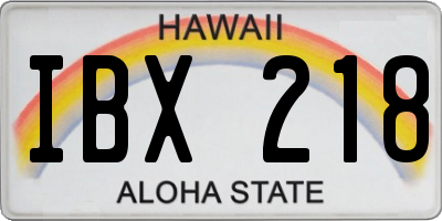 HI license plate IBX218