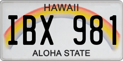 HI license plate IBX981
