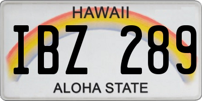 HI license plate IBZ289