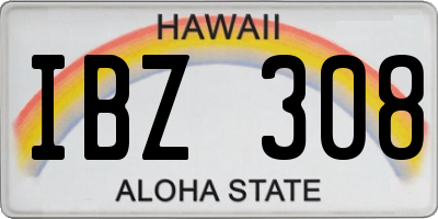 HI license plate IBZ308