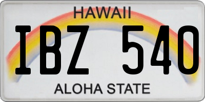 HI license plate IBZ540