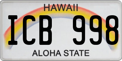 HI license plate ICB998