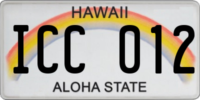 HI license plate ICC012