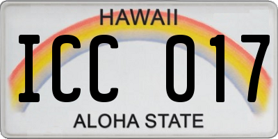 HI license plate ICC017