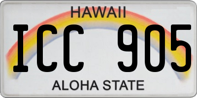 HI license plate ICC905
