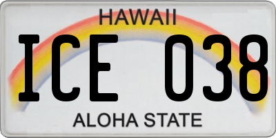 HI license plate ICE038