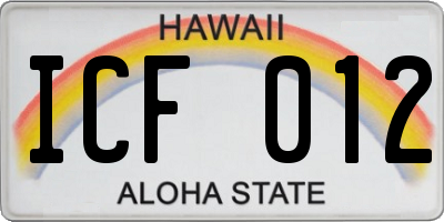 HI license plate ICF012
