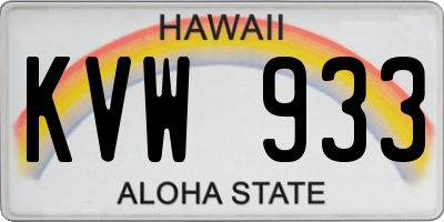 HI license plate KVW933