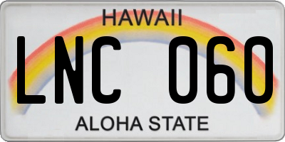 HI license plate LNC060