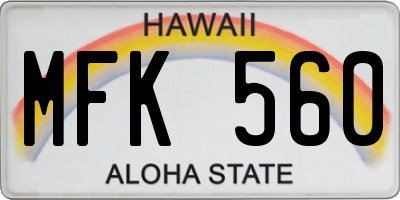 HI license plate MFK560