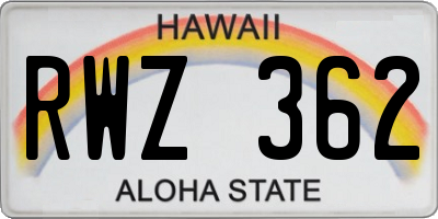 HI license plate RWZ362
