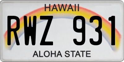 HI license plate RWZ931