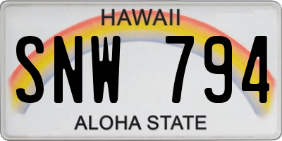HI license plate SNW794