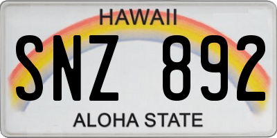 HI license plate SNZ892