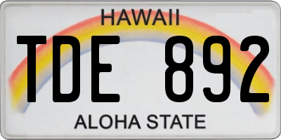 HI license plate TDE892