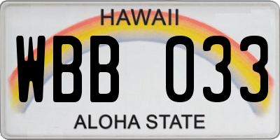 HI license plate WBB033