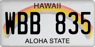 HI license plate WBB835