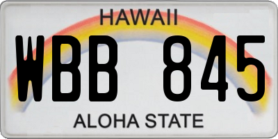 HI license plate WBB845