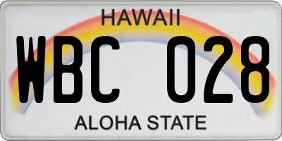 HI license plate WBC028
