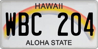 HI license plate WBC204