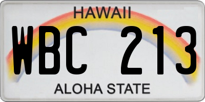 HI license plate WBC213